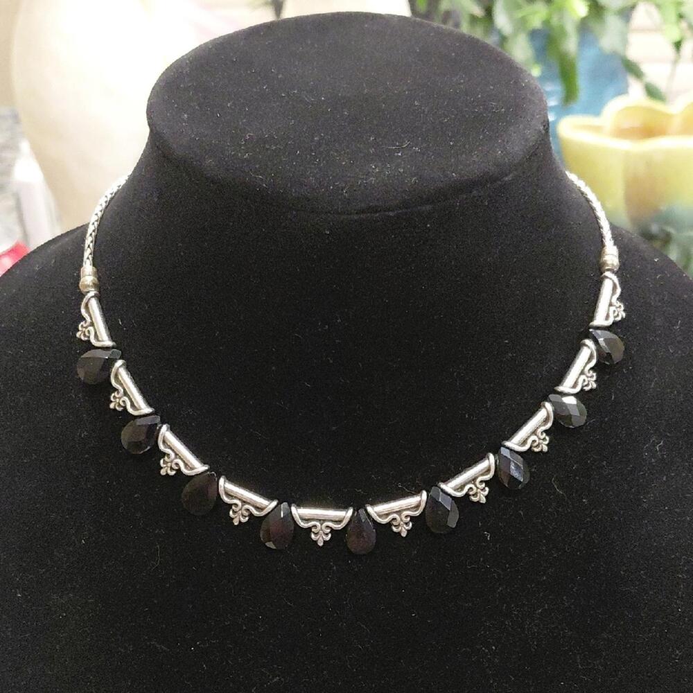 "Brighton" St. Germain 18in Black and Silver Teardrop Necklace. Black Onyx or...